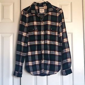 Green & White Plaid Flannel, American Eagle. Size M.